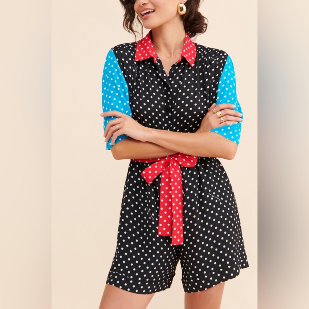Boutique Moschino Polka Dot Colorblock Romper